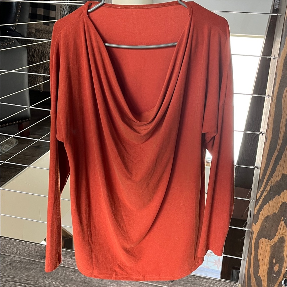 Rust Orange Draped Long Sleeve Top